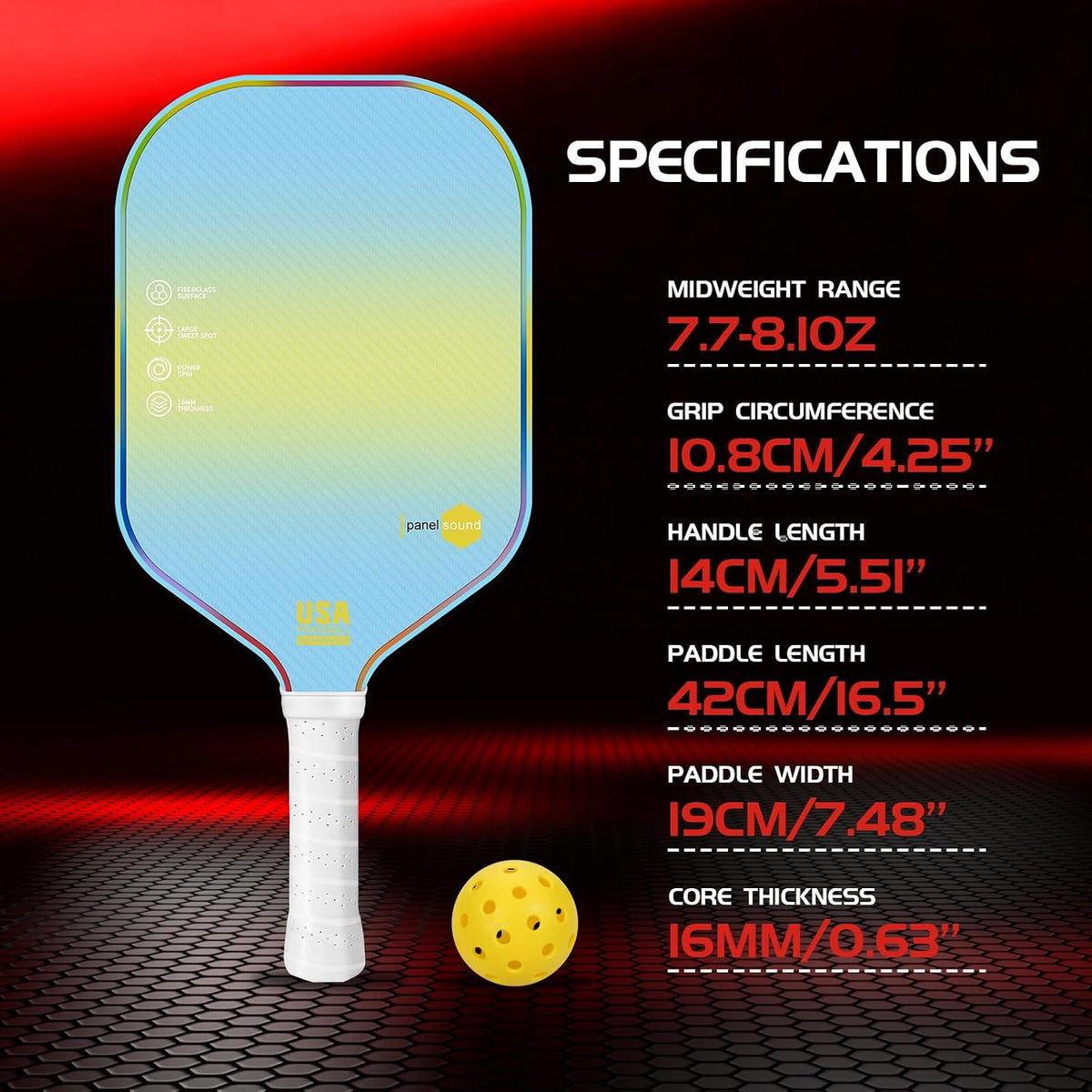 Set de 2 o 4 Palas de Pickleball Aprobadas por USAPA, Rackets de Fibra de Vidrio para Pickleball, incluye 4 Pelotas de Exterior y 1 Estuche de Transporte