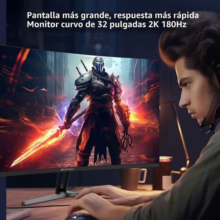 SANSUI Monitor de juegos curvo de 32 pulgadas WQHD 2560 x 1440 180H...