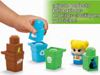 MEGA BLOKS Fisher-Price - Bloques de construcción para niños pequeños, escuadrón de clasificación y reciclaje de Green Town con 15 piezas, 2 figuras, ideas de regalo de juguete para niños