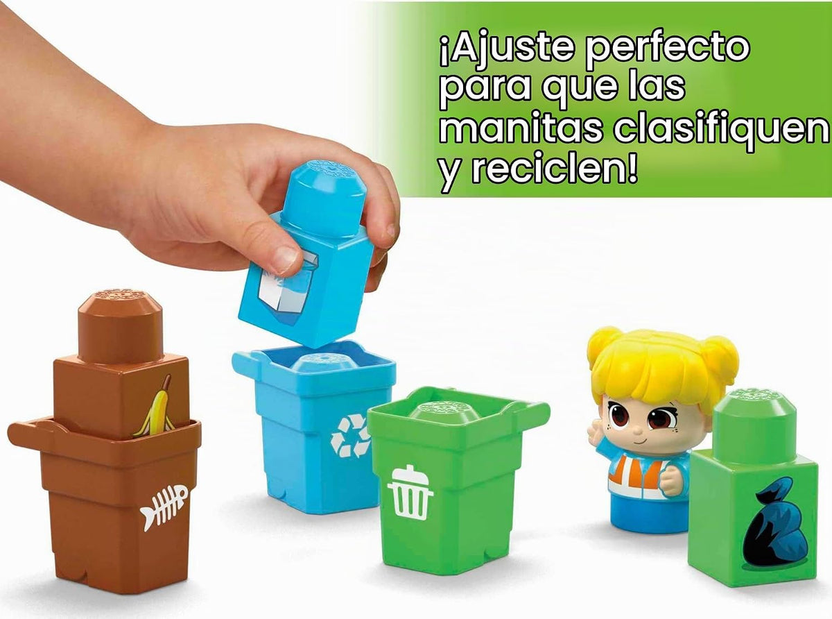 MEGA BLOKS Fisher-Price - Bloques de construcción para niños pequeños, escuadrón de clasificación y reciclaje de Green Town con 15 piezas, 2 figuras, ideas de regalo de juguete para niños