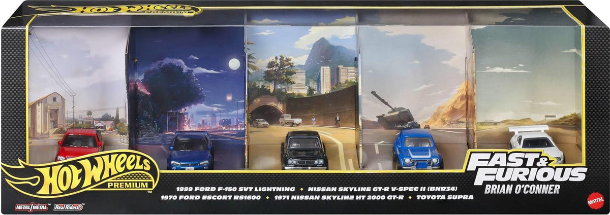 Hot Wheels Paquete premium de 5 autos fundidos a presión Fast & Furious