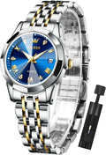 OLEVS Reloj para Mujer Moderno de Moda con Diamantes para Damas Analógico, Acero Inoxidable, Resistente al Agua, Luminosa, Día, Fecha, Dos Tonos