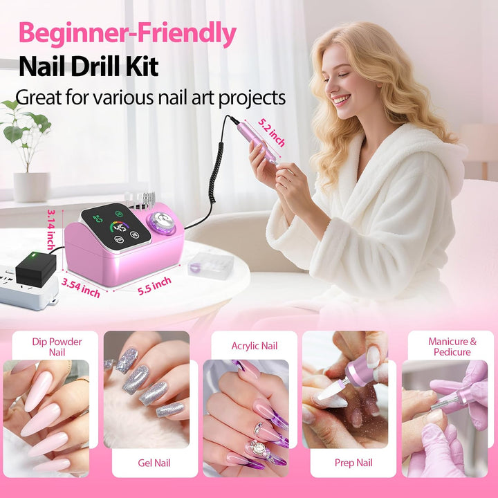 PYVOLA Taladro de uñas eléctrico profesional E-File Machine - Kit d...