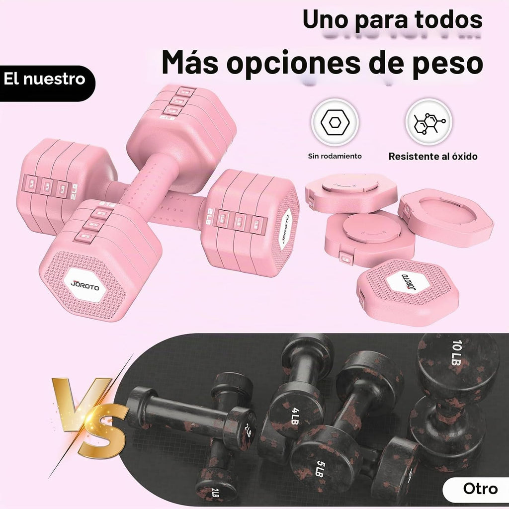 JOROTO Set de Mancuernas Ajustables 5 en 1, Par Ajustable 8LB/11LB para Mujeres en Casa, Bloqueo Dual 1s-Adjust Estable con Mango Suave TPE, Gimnasio en Casa, Rehabilitación, Pilates, Yoga, Entrenamiento de Fuerza