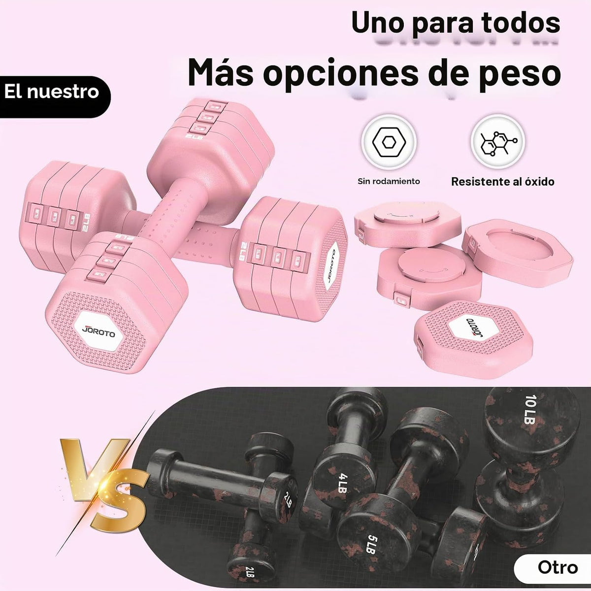 JOROTO Set de Mancuernas Ajustables 5 en 1, Par Ajustable 8LB/11LB para Mujeres en Casa, Bloqueo Dual 1s-Adjust Estable con Mango Suave TPE, Gimnasio en Casa, Rehabilitación, Pilates, Yoga, Entrenamiento de Fuerza