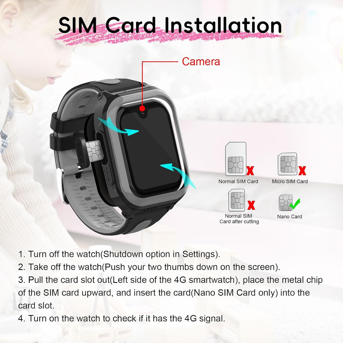 Wonlex - Reloj inteligente con GPS 4G para niños, pantalla táctil AMOLED de 1.78 pulgadas, reloj grande con tarjeta SIM, videollamadas, chat de voz, SOS, cámara, música, podómetro, juego,