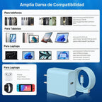 Cargador de carga rápida para iPhone 16 y 15, paquete de 3 cargadores USB C PD de 20 W con cable de 10 pies, cable USB C tipo C para iPhone 16/16 Plus/16 Pro/16 Pro Max/15/15 Pro/15 Pro Max (azul)