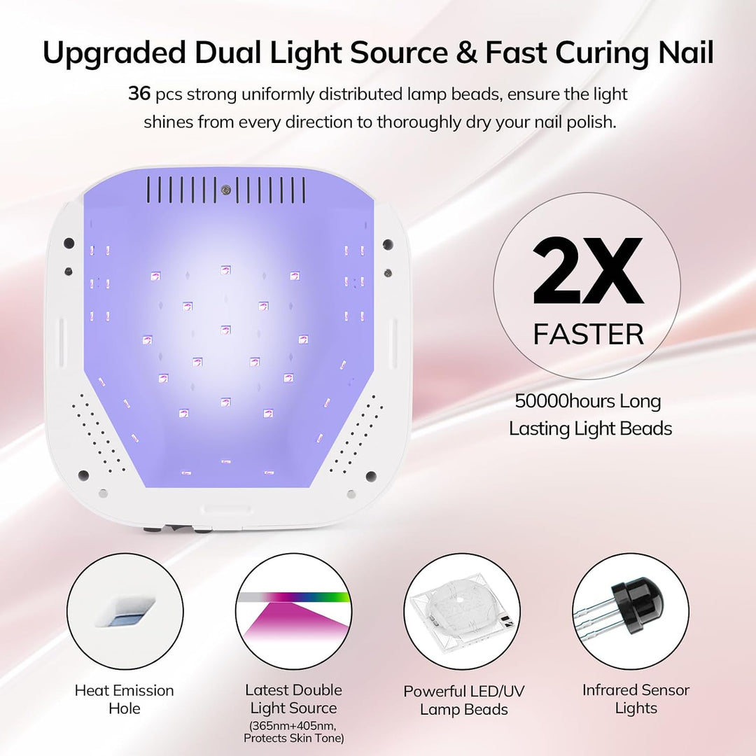 Lavinda Lámpara de uñas LED UV de 54 W, luz de uñas de gel inalámbr...