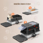 Caja de arena de acero inoxidable con tapa, caja de arena de metal cerrada anti-fugas, bandeja de arena extragrande para gato con pala y pedal de apertura abatible, sin olores, entrada frontal y superior dual, negro