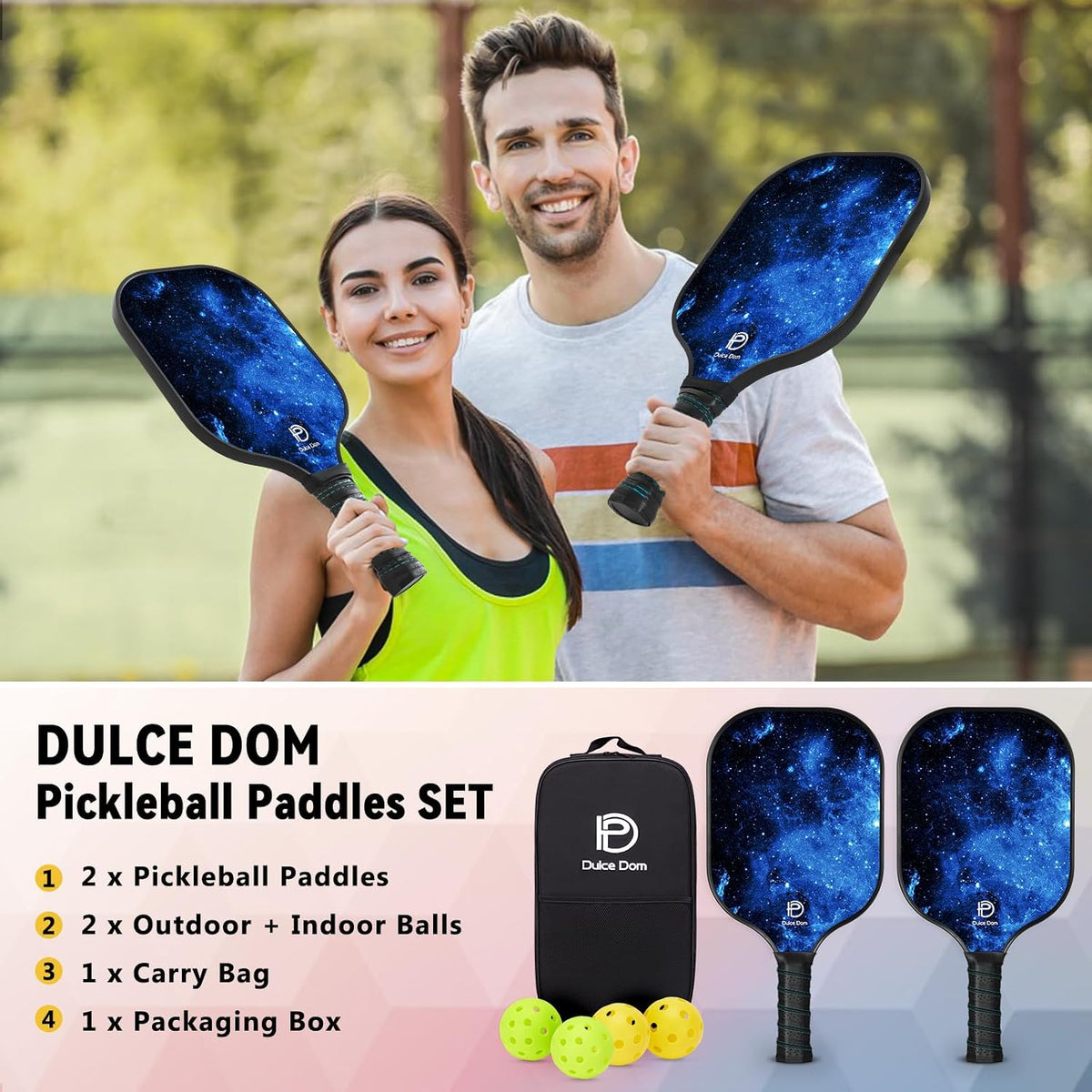 DULCE DOM Juego de 2/4 palas de pickleball - Aprobado por USAPA