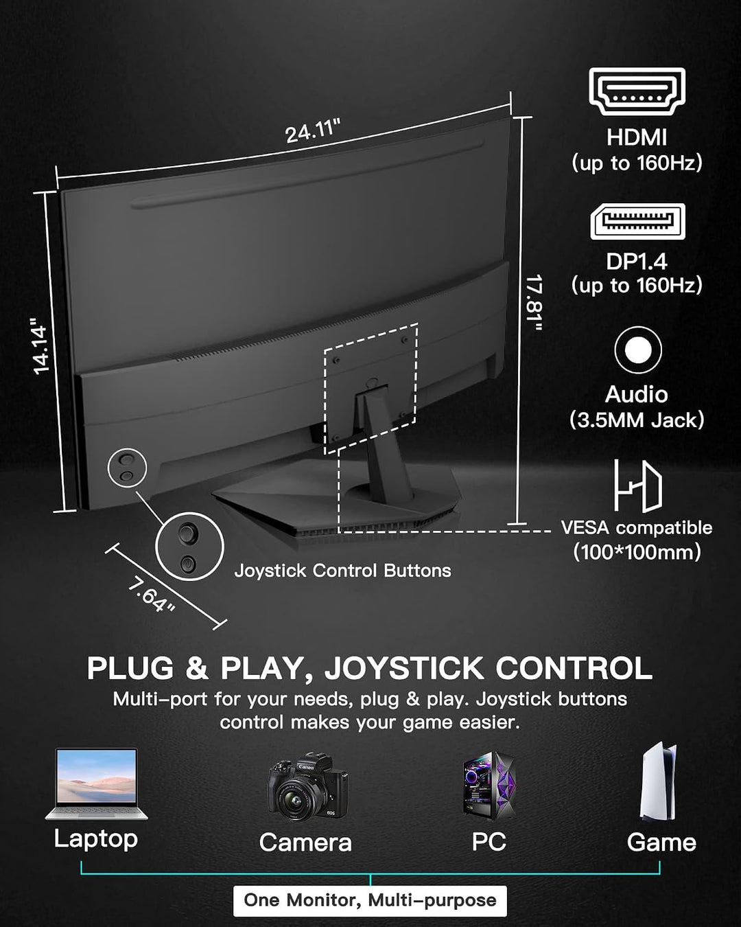 SANSUI 27 pulgadas Curvo 160Hz Monitor para juegos 144Hz FHD 1080P...