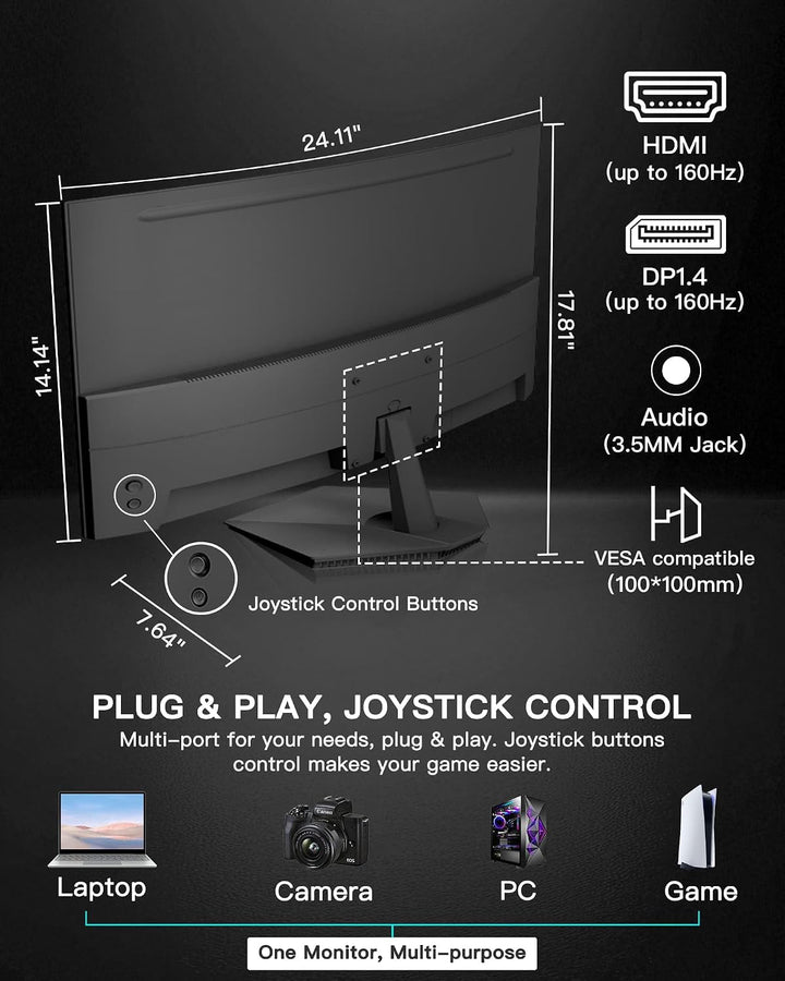 SANSUI 27 pulgadas Curvo 160Hz Monitor para juegos 144Hz FHD 1080P...