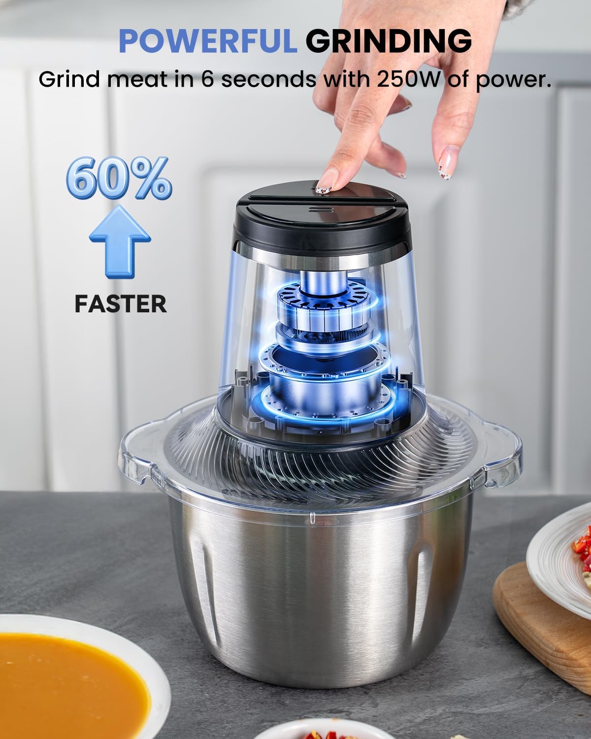 LINKChef Procesador de alimentos, Picador eléctrico de alimentos de 6 tazas