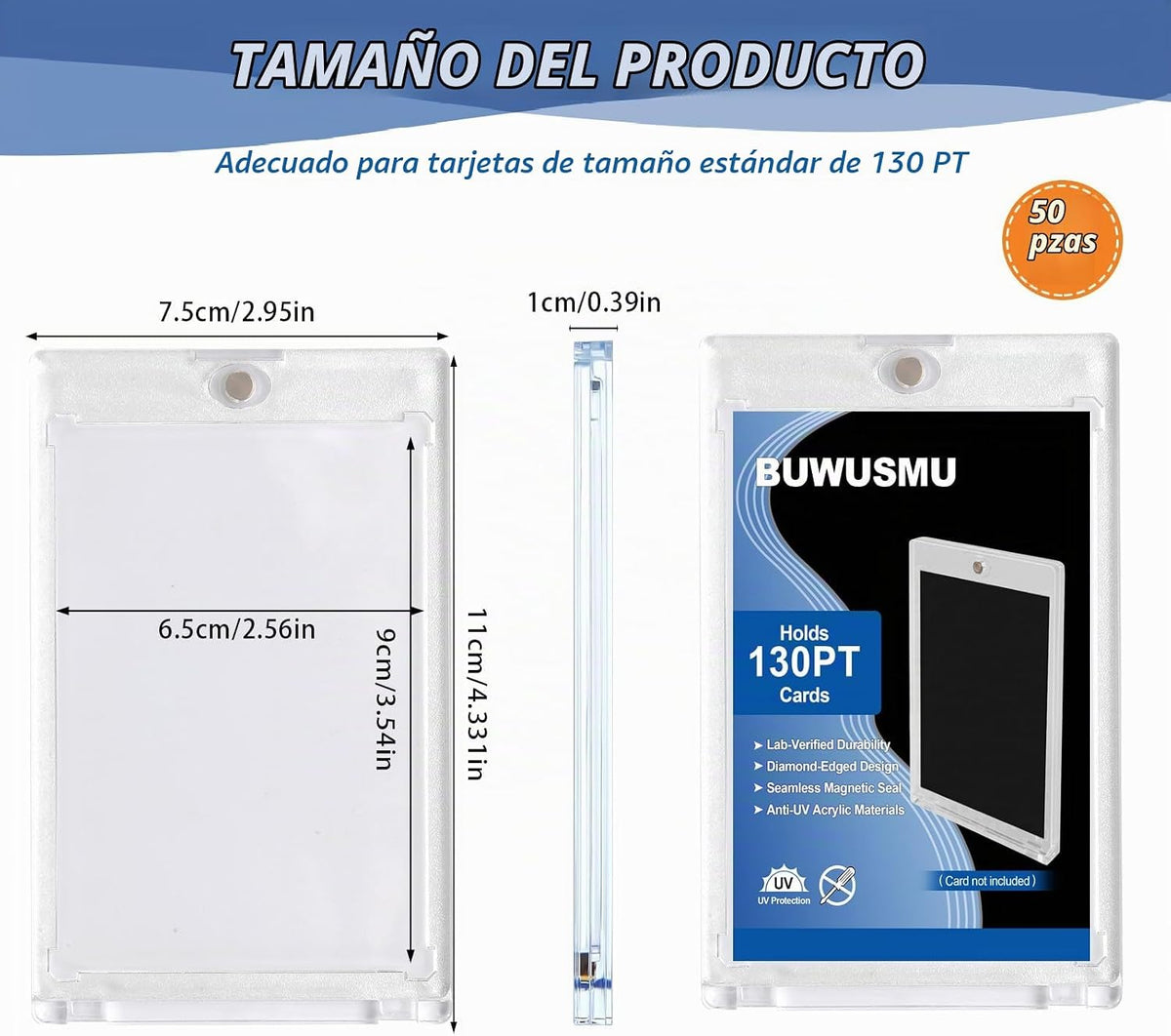 50 tarjeteros magnéticos acrílicos de 130 Pt, protectores de tarjetas de un