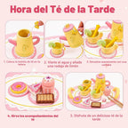 Juego de fiesta de té de madera para niños pequeños de 3 a 5 años
