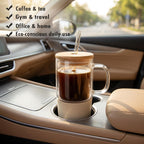 Vaso de vidrio de doble pared con asa y tapa con popote, taza de viaje aislada de 20 onzas para bebidas frías y calientes, vaso de vidrio transparente apto para portavasos