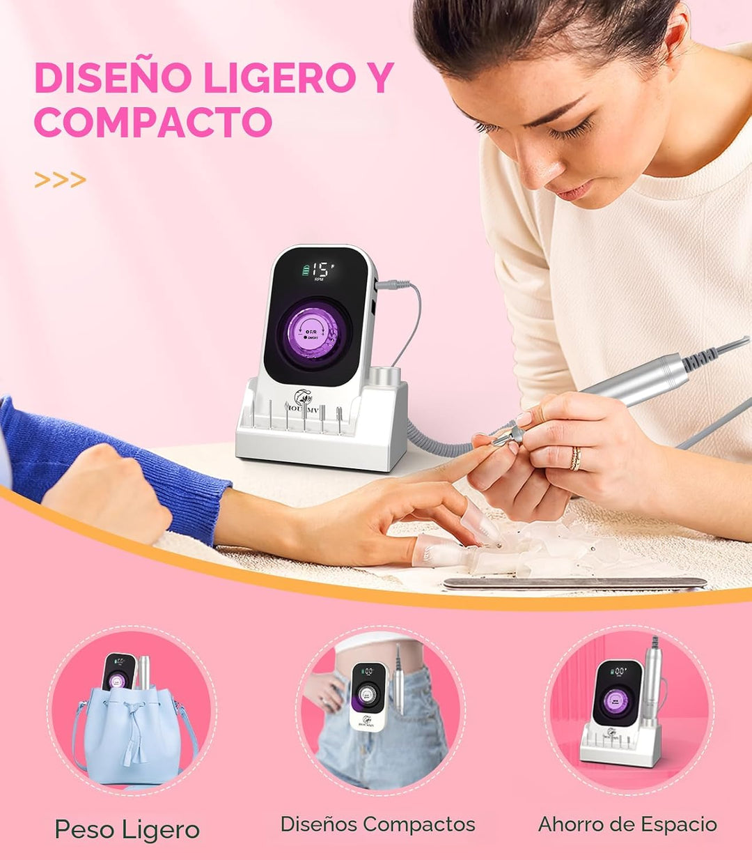 Lima de uñas eléctrica portátil: 40000RPM máquina profesional recar...
