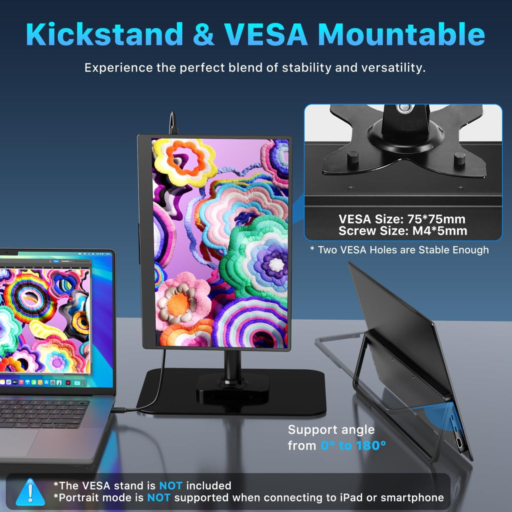 Upperizon Monitor portátil de 14 pulgadas 4K 3840X2400 100000:1 100% DCI-P3 OLED HDMI USB-C Monitor de viaje para laptop, MacBook, PC, Surface PS5 Xbox, pantalla externa con soporte y altavoces, compatible con VESA