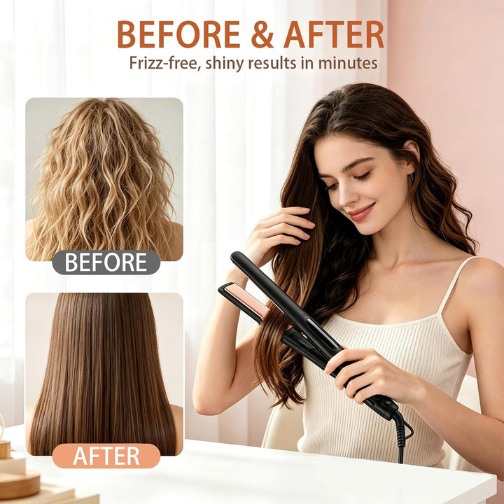 Plancha de pelo de 1 pulgada y rizador 2 en 1 de cerámica iónica de...