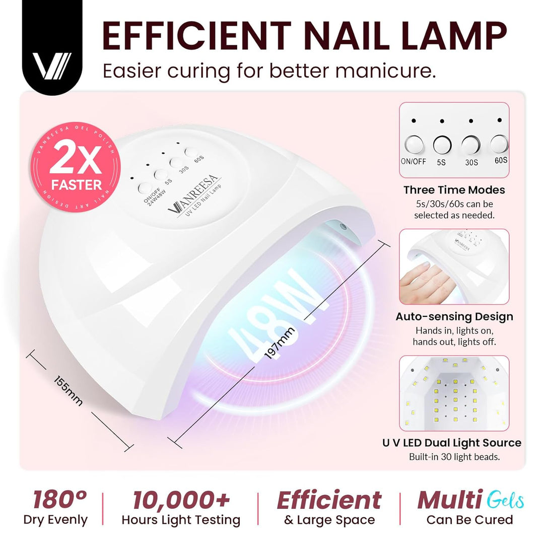VANREESA Kit de esmalte de uñas de gel con luz UV, 53 piezas, juego...