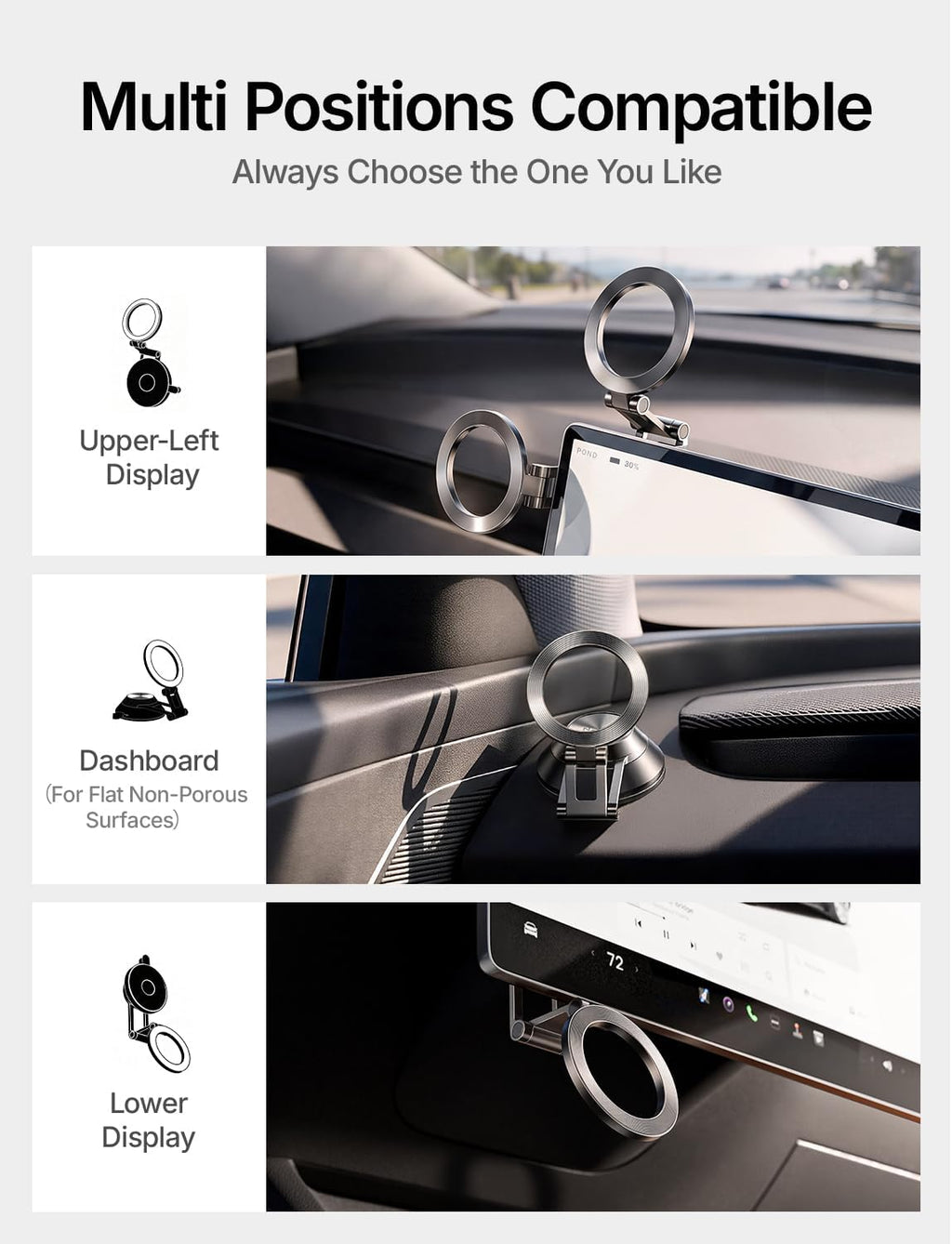 LISEN Soporte para teléfono Tesla 2026 [Ultra succión y ajuste libremente] Soporte plegable para teléfono Tesla Magsafe Soporte de coche para Tesla Modelo 3 Modelo Y S X para iPhone 18 Pro Max 17 16