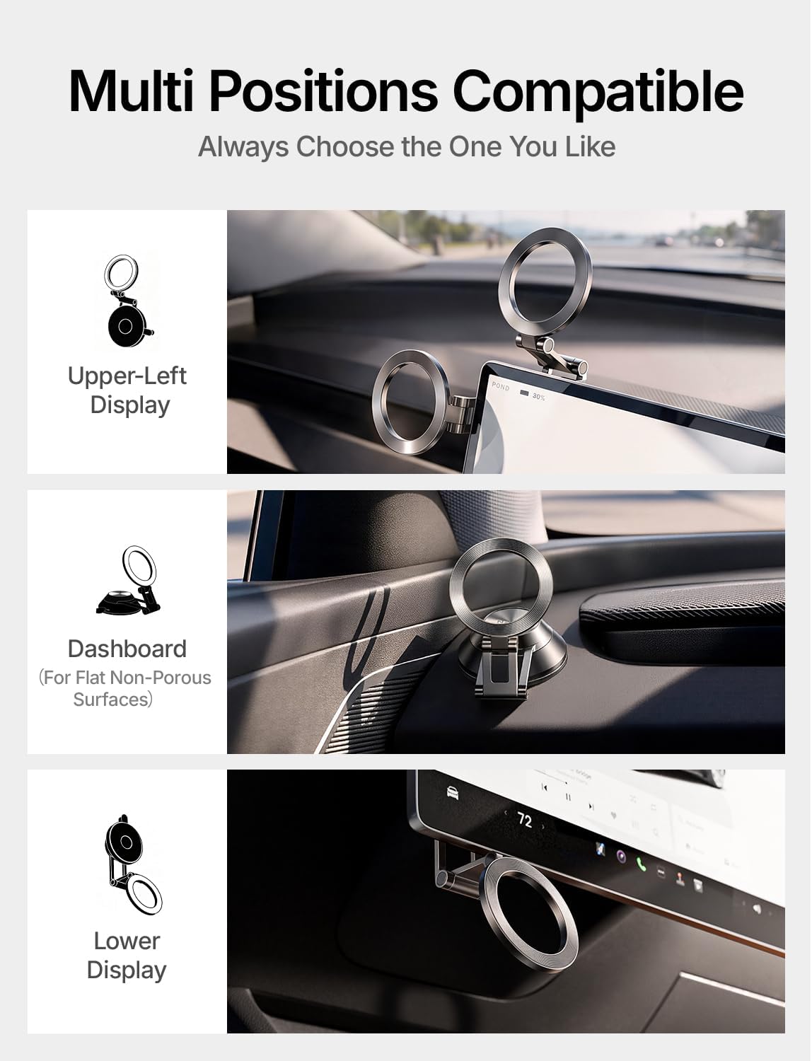 LISEN Soporte para teléfono Tesla 2026 [Ultra succión y ajuste libremente] Soporte plegable para teléfono Tesla Magsafe Soporte de coche para Tesla Modelo 3 Modelo Y S X para iPhone 18 Pro Max 17 16