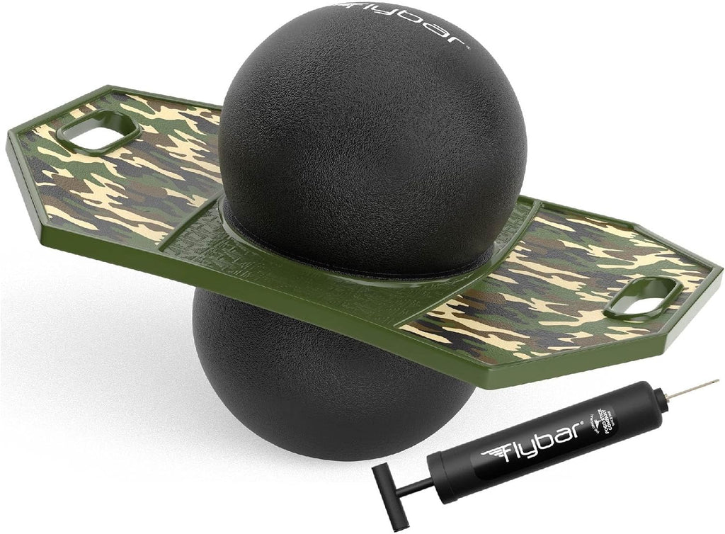 Flybar Pogo - Pelota de truco para niños, tabla de rebote de equilibrio con cubierta antideslizante, bomba incluida, juguetes para interiores y exteriores para niños y niñas, forma divertida de