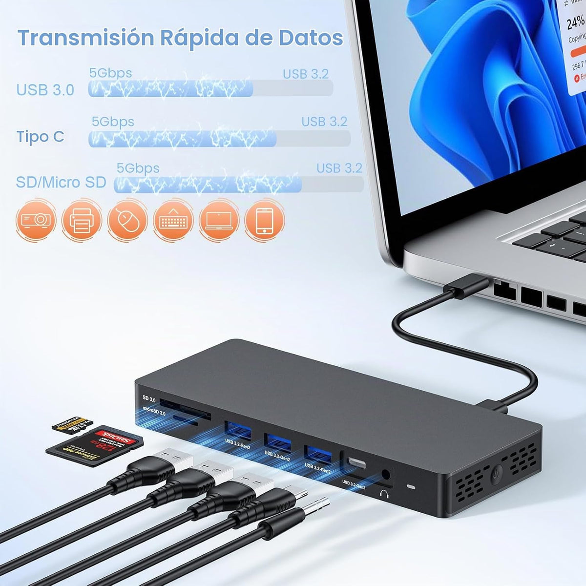 Nueva estación de acoplamiento Dell con doble HDMI+DisplayPort con adaptador de corriente, 13 en 1 Dell Thunderbolt Dock para XPS, Inspiron, Latitude, Precision, Vostro, G/Alienware, etc