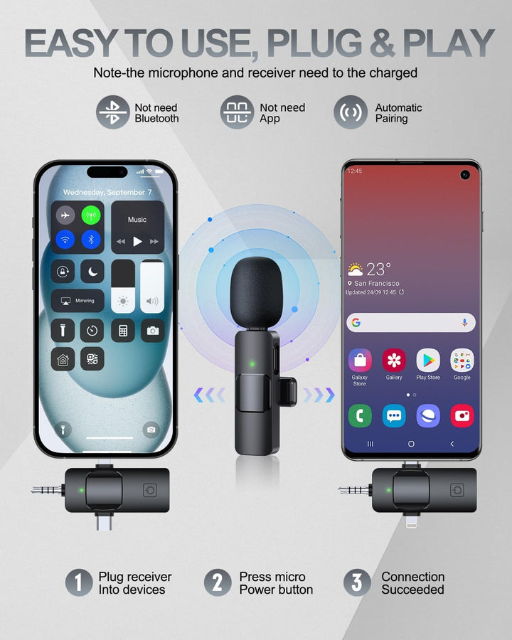 PQRQP Micrófono Lavalier inalámbrico profesional 3 en 1 para iPhone...