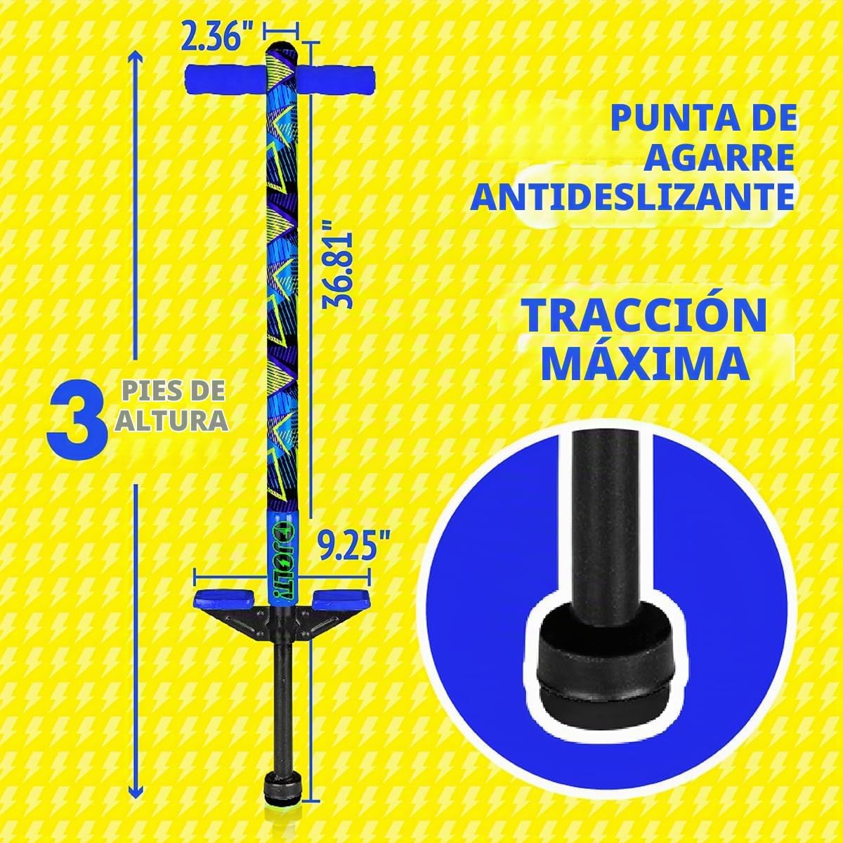 Flybar Jolt Pogo Stick para niños, perfecto para principiantes con marco de metal cubierto de espuma, asas y acolchado, almohadillas antideslizantes para los pies, punta ancha, juguete activo al aire