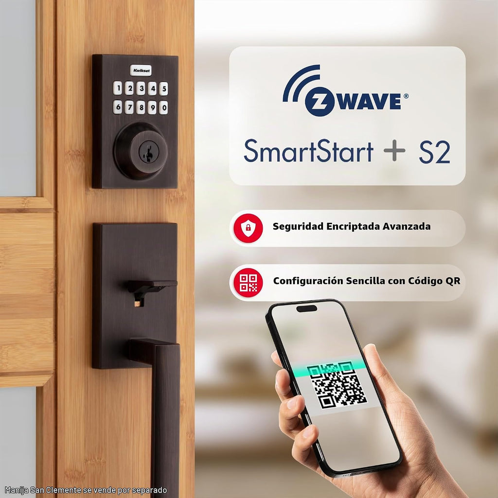 Kwikset HomeConnect 620 Z-Wave con teclado inteligente de largo alcance, cerradura sin llave conveniente, códigos de usuario personalizables, compatible con Ring Alarm, se requiere Hub, se vende por