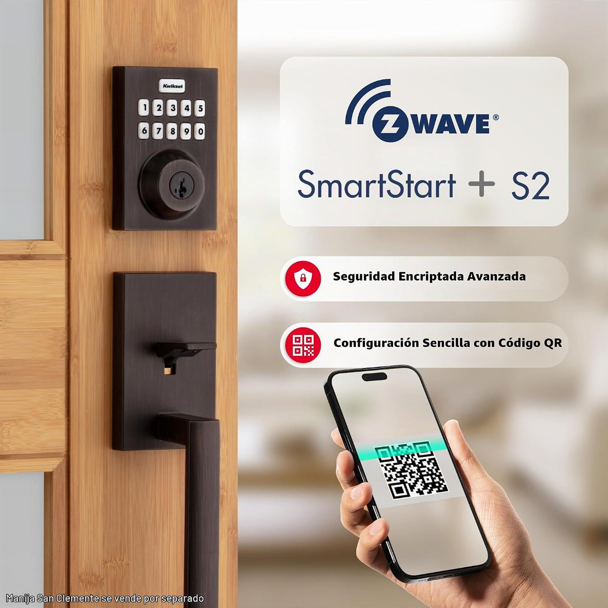 Kwikset HomeConnect 620 Z-Wave con teclado inteligente de largo alcance, cerradura sin llave conveniente, códigos de usuario personalizables, compatible con Ring Alarm, se requiere Hub, se vende por
