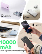 VEGER Cargador portátil, banco de energía de 10000 mAh, enchufe de pared integrado y cables
