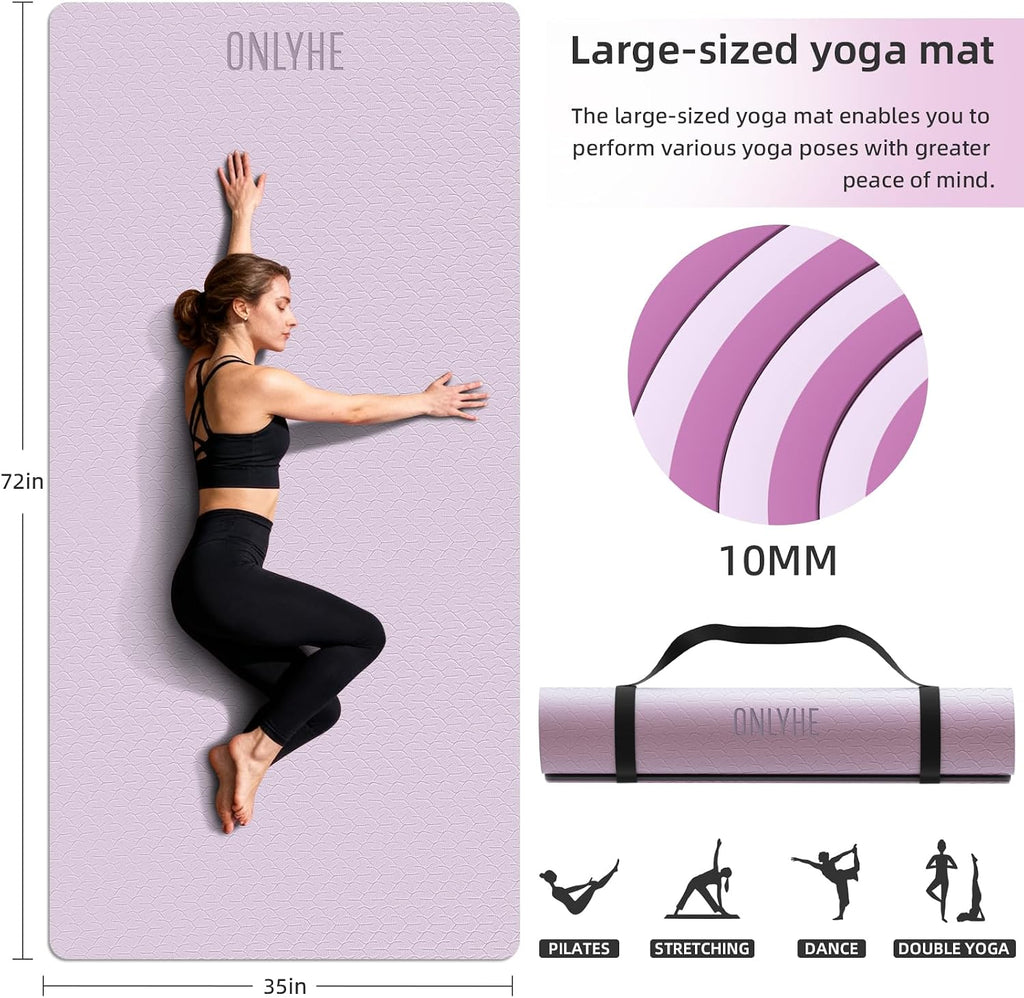 Tapete de yoga ancho de grosor (0.394 pulgadas), antideslizante, antidesgarros, tapete de pilates extra grande de 72 x 35 pulgadas para entrenamientos en casa, gimnasio y estiramiento de suelo con