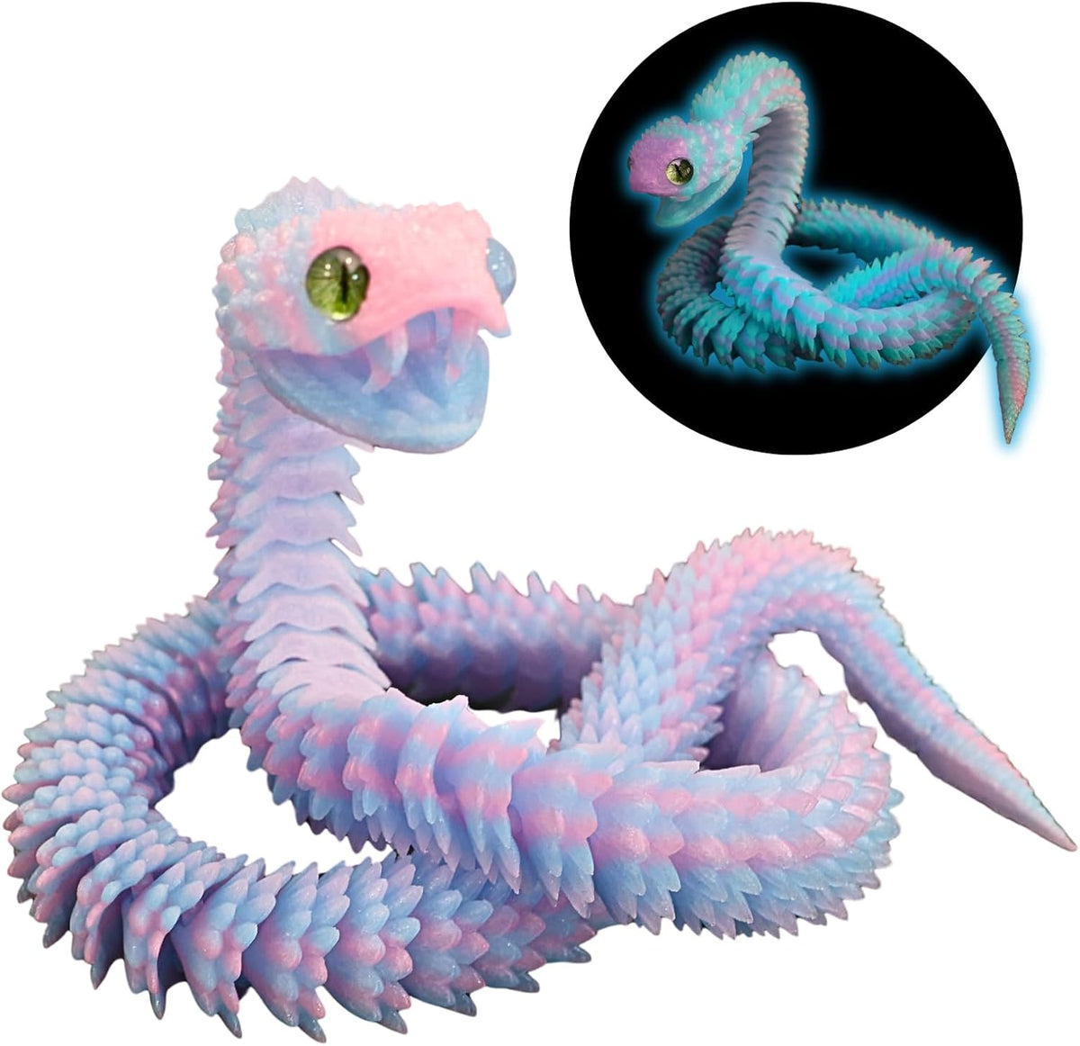 Modelo de serpiente impreso en 3D de gran tamaño de 35.5 pulgadas con dientes móviles (arcoíris)