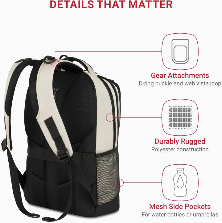 SwissGear - Mochila para laptop Cecil 5505, Crema\/Negro