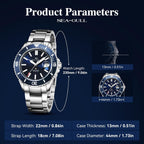 SEA-GULL - Reloj automático Seagull para hombre, correa de acero inoxidable, impermeable hasta 200M, mecánico con calendario luminoso, reloj de pulsera para negocios, casual, buceo para hombres