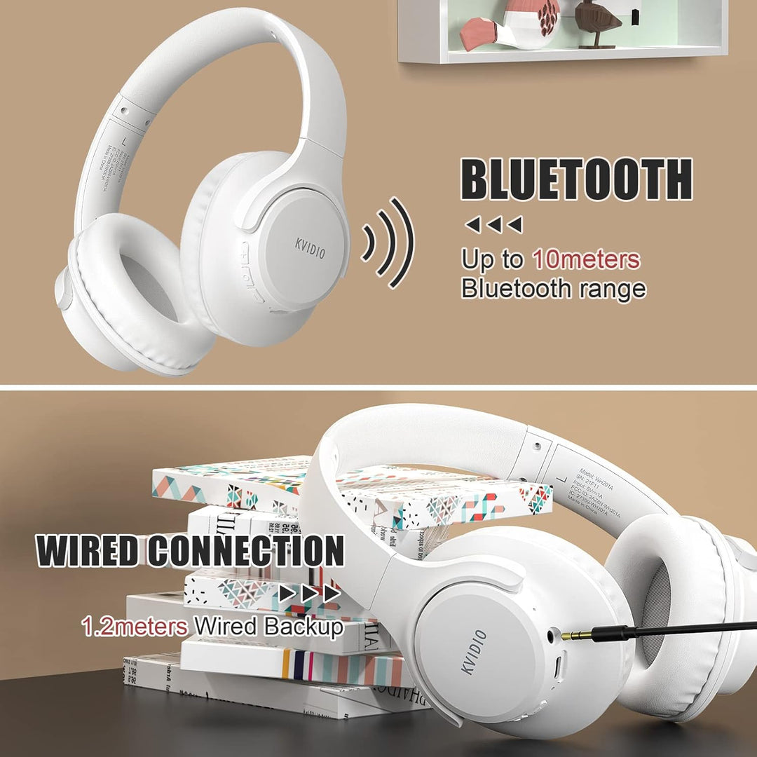 KVIDIO Auriculares Bluetooth sobre la oreja, 65 horas de reproducci...