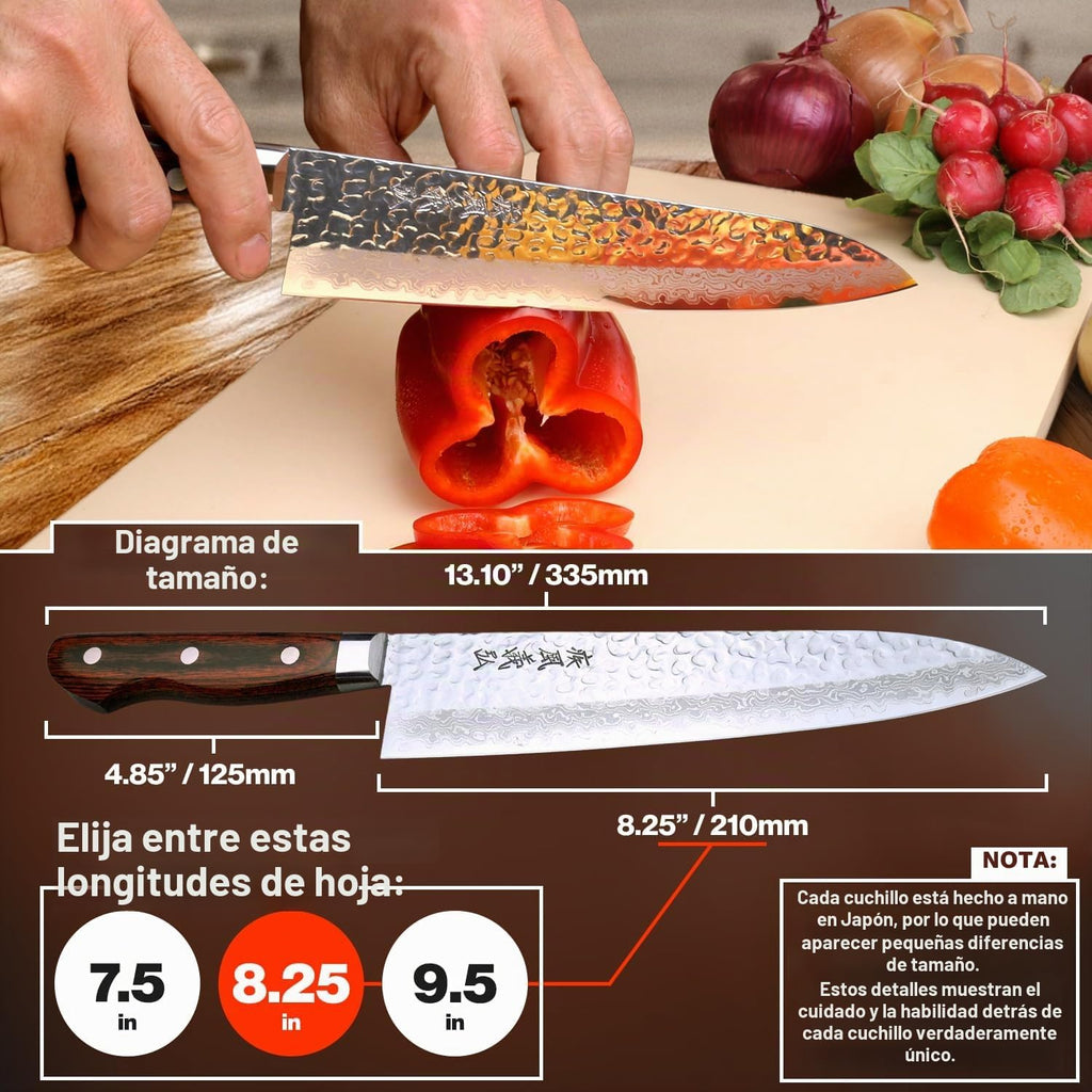 Yoshihiro Cuchillo de Gyuto de Damasco forjado, cubierto, Not Applicable