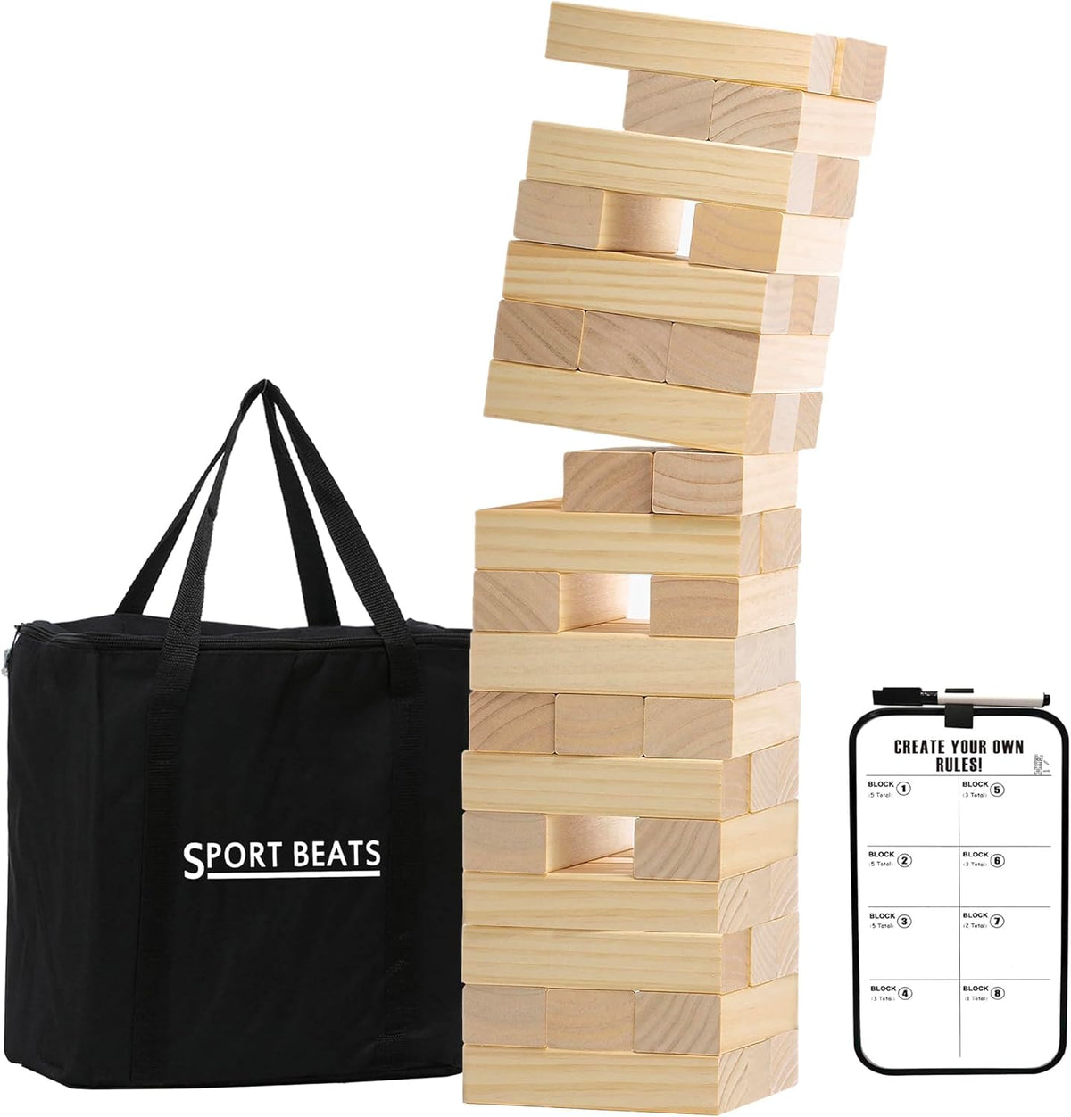 Outdoor Games - Torre de caída mediana con 54 bloques de madera, juego de