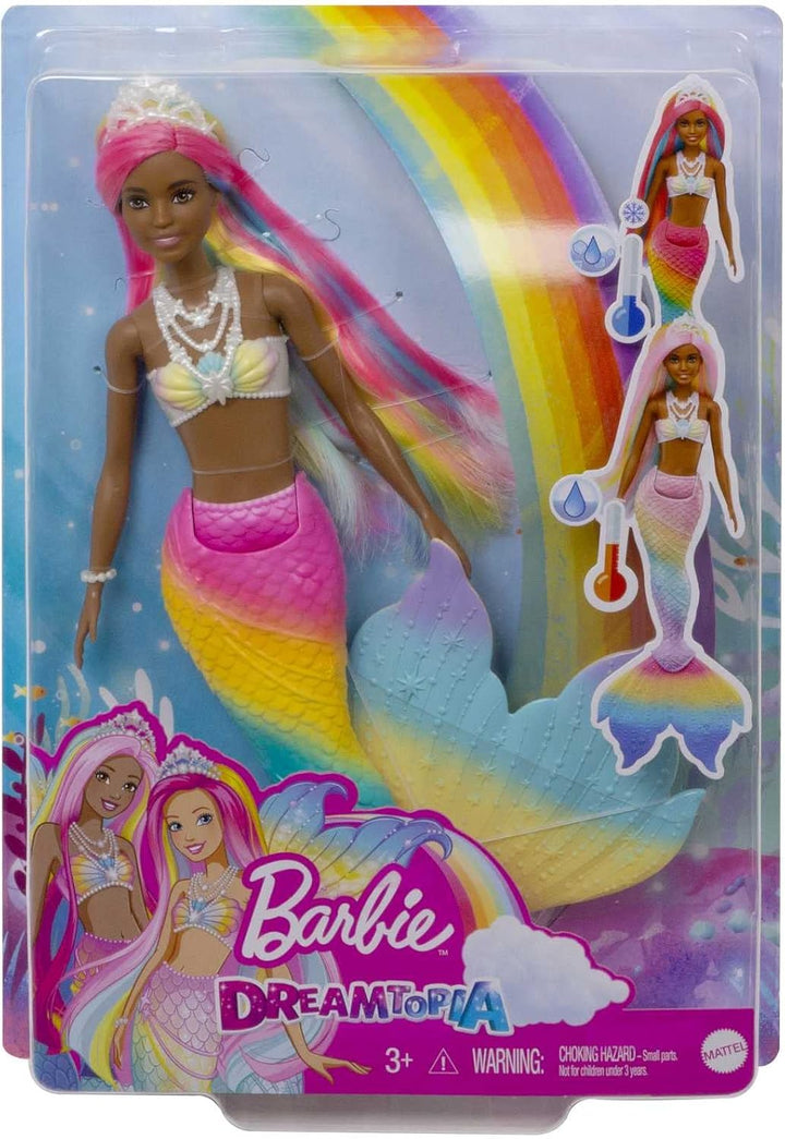 Muñeca Barbie Dreamtopia, sirena mágica arcoíris con pelo arcoíris...