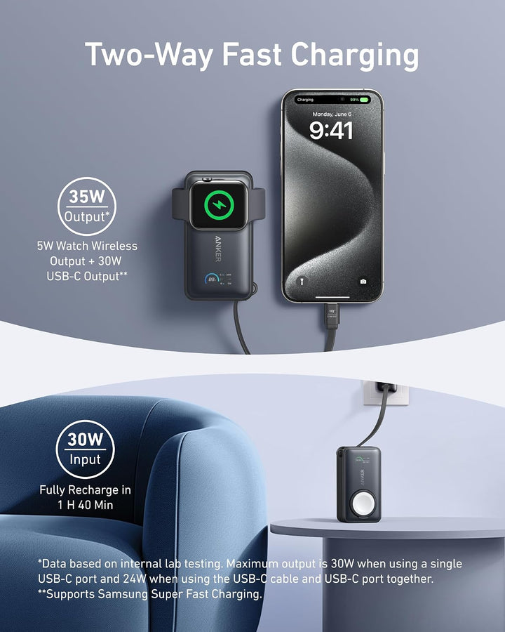 Anker MagGo Power Bank para Apple Watch, batería compacta de 10,000...