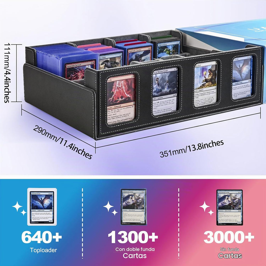 UAONO Caja de almacenamiento para cartas de juego de 4 filas 3000+ con exhibidor Commander