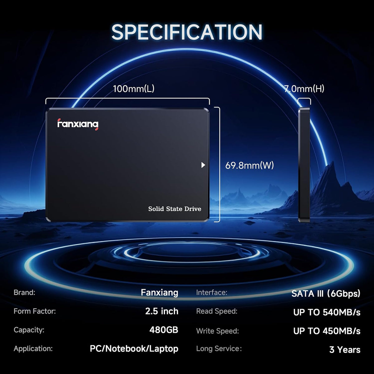 fanxiang SSD SATA de 480 GB SSD de 2.5 pulgadas SATA III 6 Gb\/s Un...