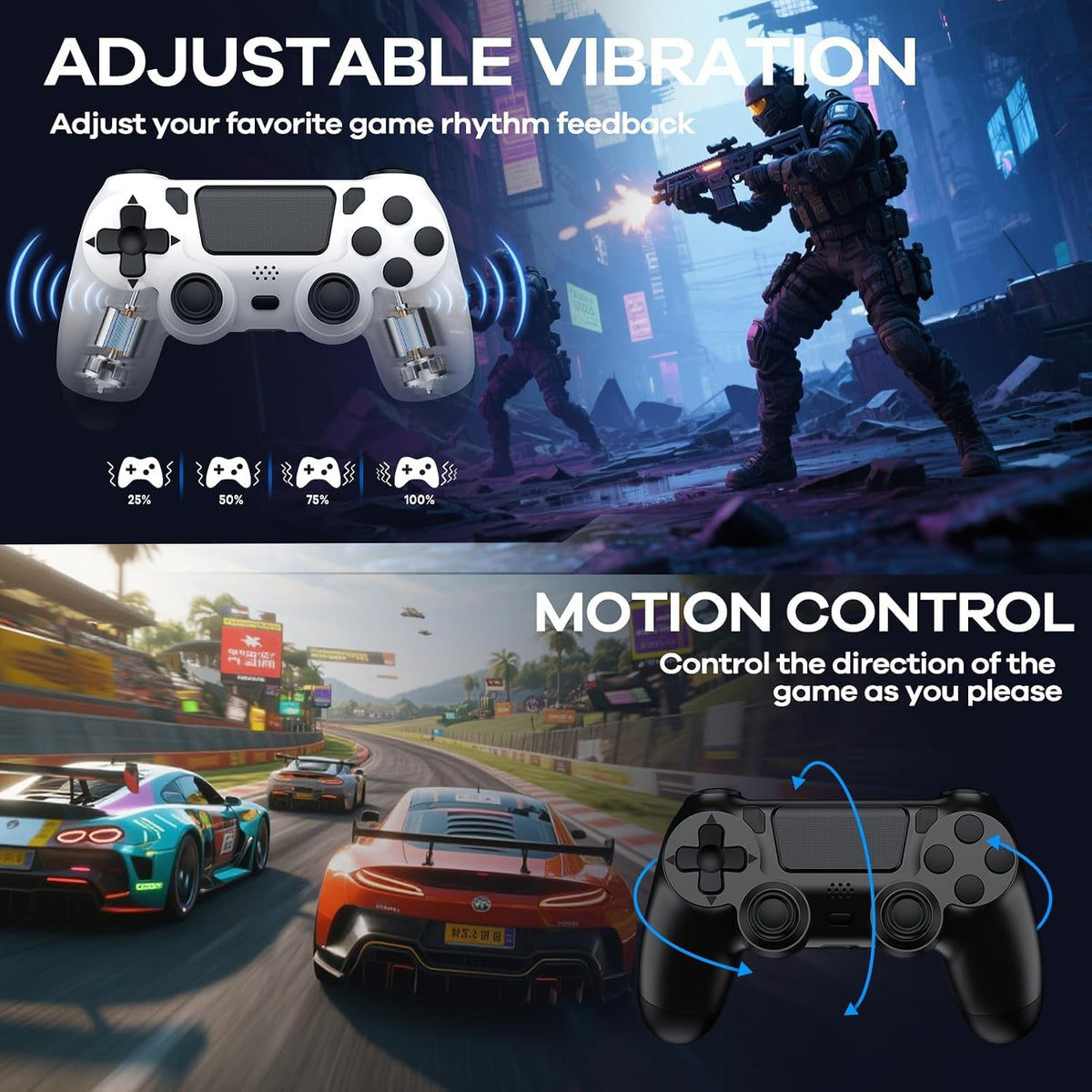 AROEVEIB Paquete de 2 Mandos con Base de Carga para Controlador PS4, Gamepad Inalámbrico con Estación de Carga LED y 2 Cables USB