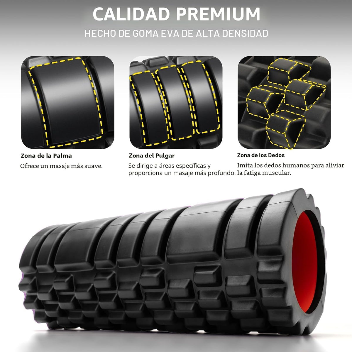 Rodillo de Espuma para Masajeador de Tejido Profundo, Rodillo de Ejercicio Patentado de Alta Densidad de 13" para Masaje Muscular y Liberación de Puntos Gatillo Miofasciales, Rodillo para