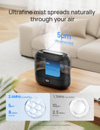 DREO Humidificadores inteligentes para dormitorio, humidificador de niebla