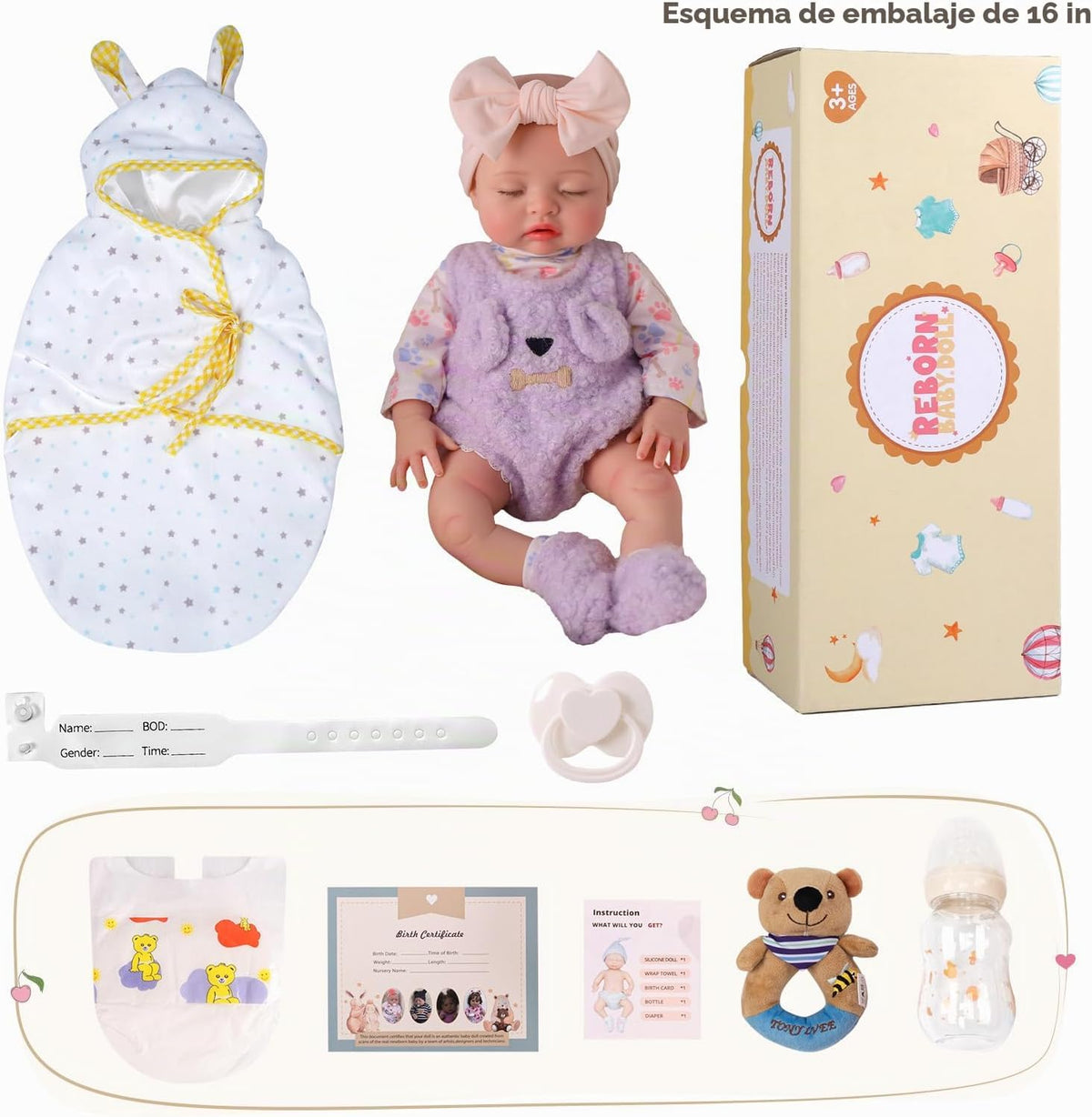 BABESIDE 16 inch Muñecas de silicona para bebé, Muñecas bebé Reborn de silicona de cuerpo completo