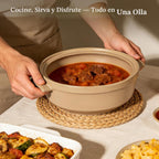 Magnifique - Olla de franela de 5 cuartos de galón con tapa, olla de arcilla natural para cocinar, cacerola no tóxica sin PFAS para horno y estufa, horno holandés para cocción lenta, hornear y servir