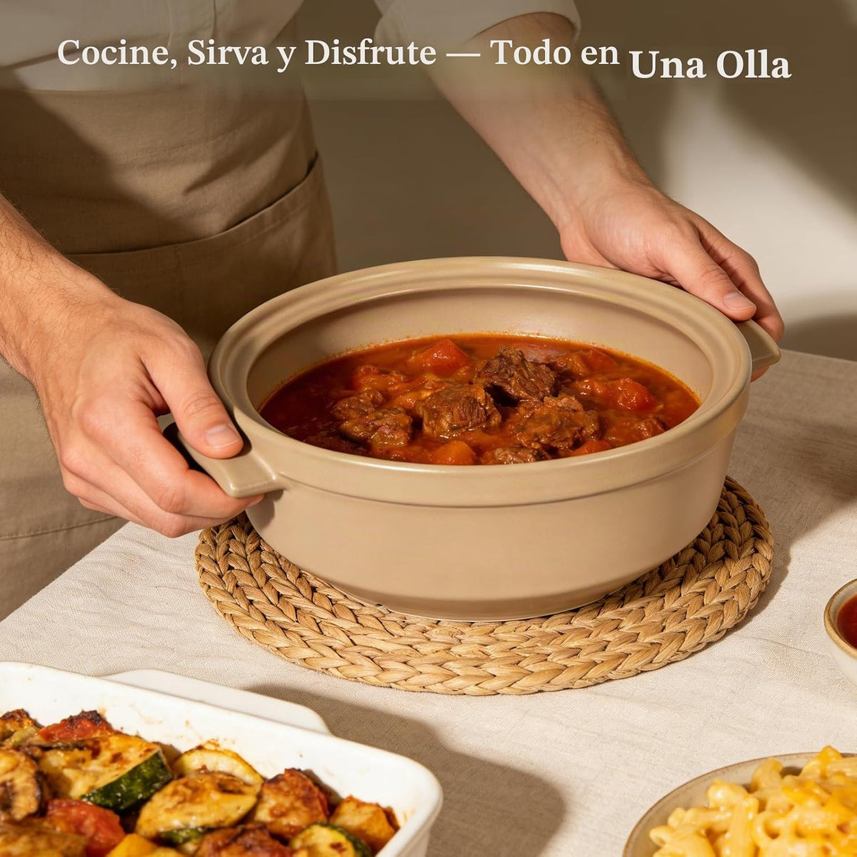 Magnifique - Olla de franela de 5 cuartos de galón con tapa, olla de arcilla natural para cocinar, cacerola no tóxica sin PFAS para horno y estufa, horno holandés para cocción lenta, hornear y servir